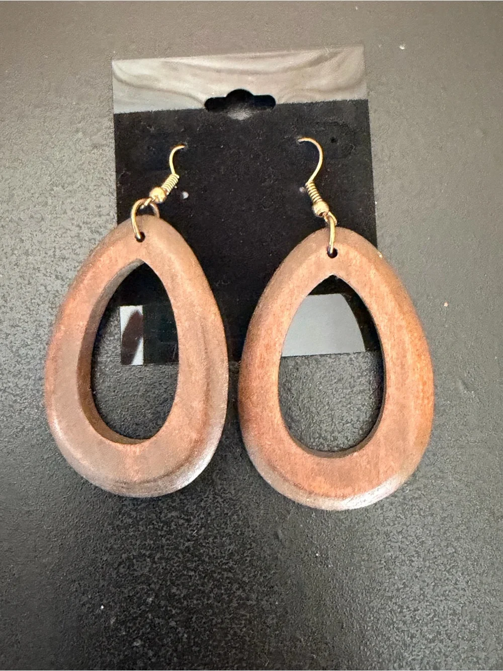 Brown Wooden Teardrop Dangle Earrings